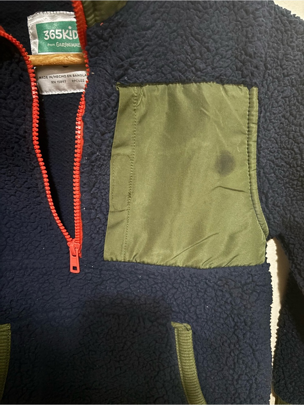 365 Kids Navy Sherpa Fleece Quarter Zip Pullover Jacket Size 8 Green Trim - Picture 8 of 9
